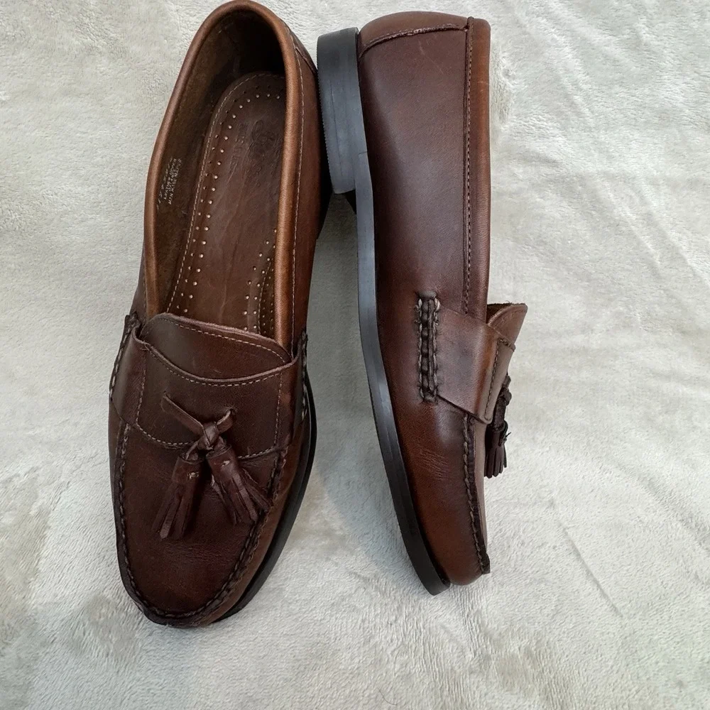 G.H. Bass Brown Leather Tassel Loafers Moc Toe Slip On Men's US 9 D Made USA